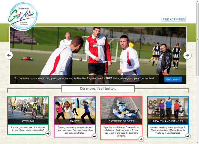 Greenwich Get Active campaign website homepage